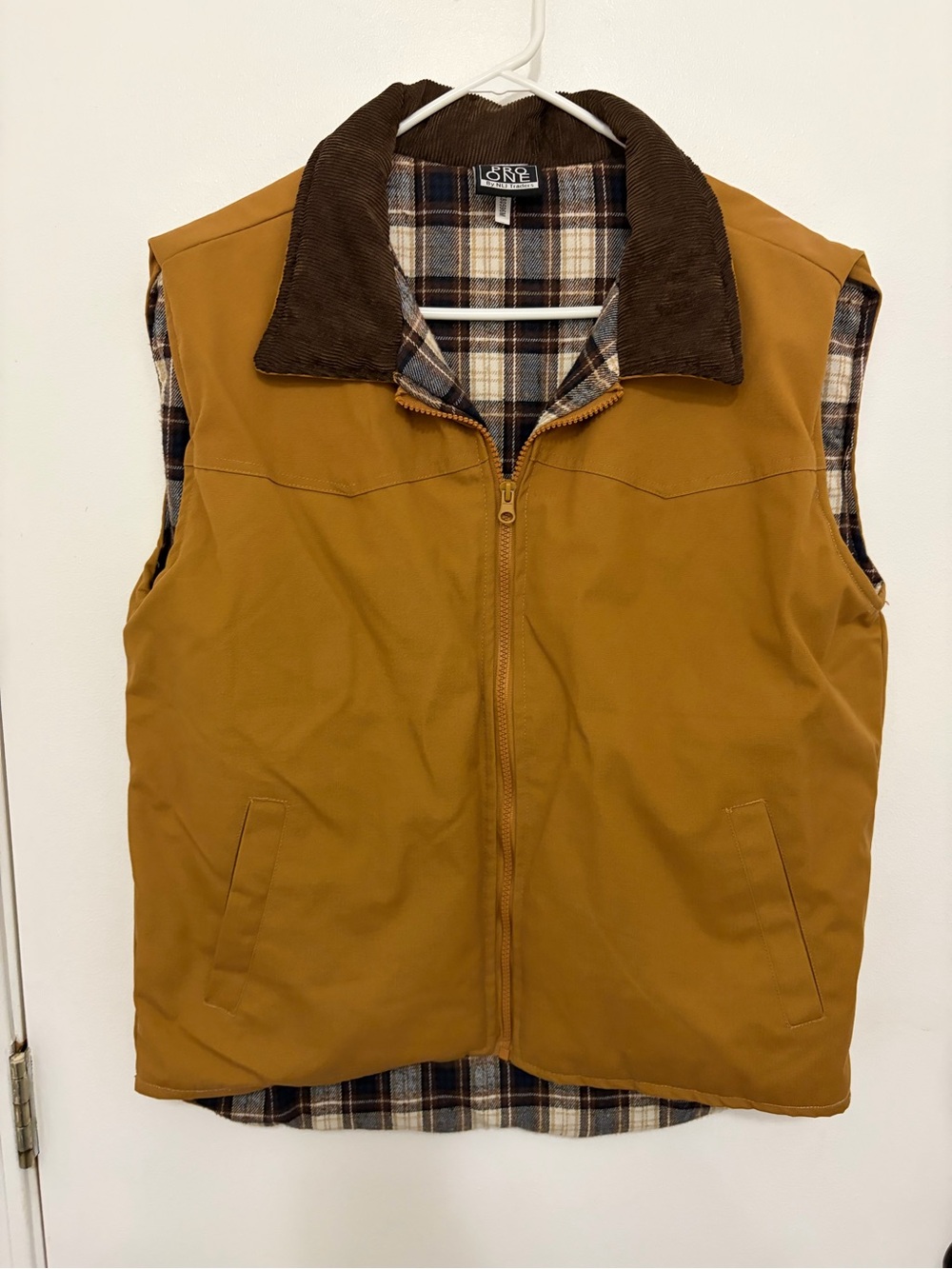 Men's Mustard Quilted Utility Vest with Corduroy Collar